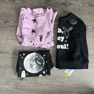 NWT Girls 2T 3 Piece Lot Halloween Dress Long Sleeve Shirt and Glow Sweater